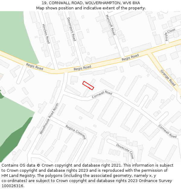 19, CORNWALL ROAD, WOLVERHAMPTON, WV6 8XA: Location map and indicative extent of plot