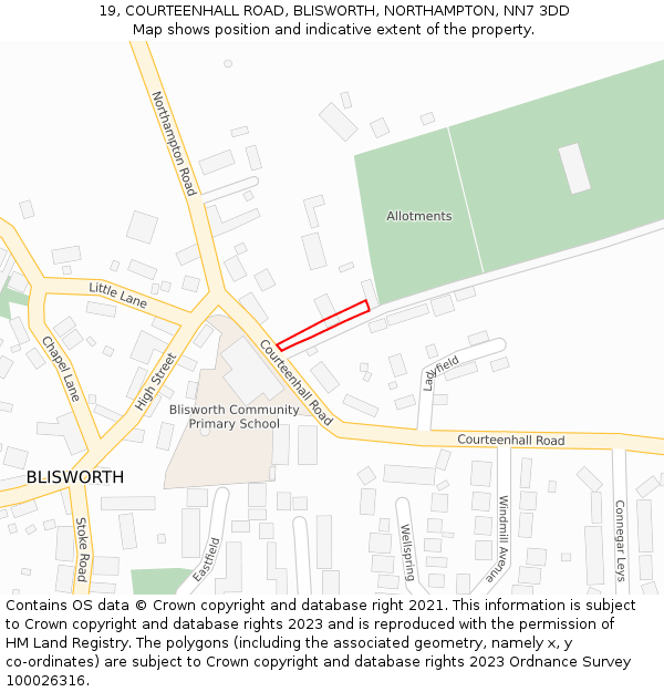 19, COURTEENHALL ROAD, BLISWORTH, NORTHAMPTON, NN7 3DD: Location map and indicative extent of plot