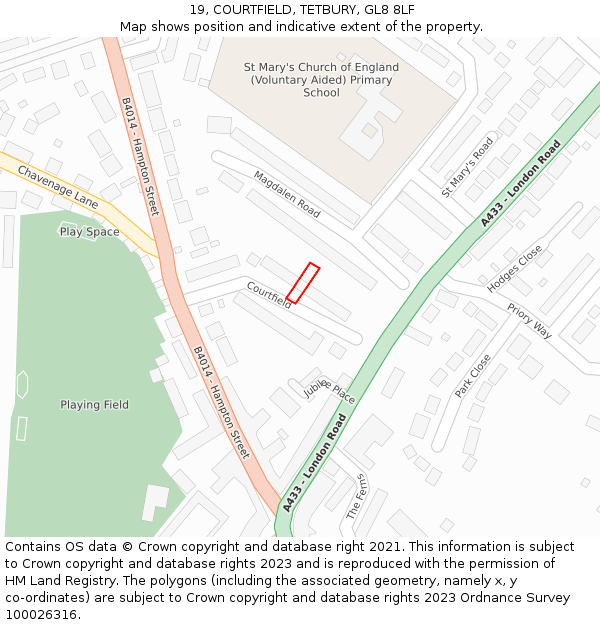 19, COURTFIELD, TETBURY, GL8 8LF: Location map and indicative extent of plot