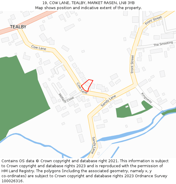 19, COW LANE, TEALBY, MARKET RASEN, LN8 3YB: Location map and indicative extent of plot