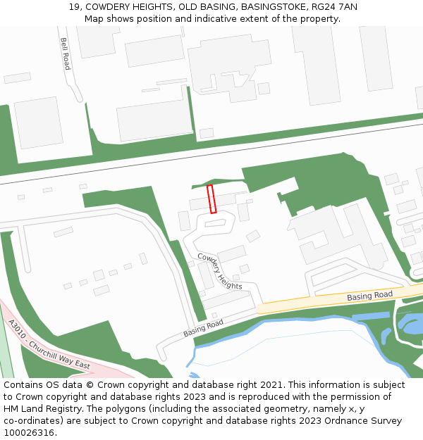 19, COWDERY HEIGHTS, OLD BASING, BASINGSTOKE, RG24 7AN: Location map and indicative extent of plot