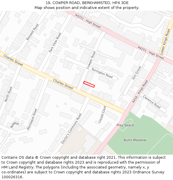 19, COWPER ROAD, BERKHAMSTED, HP4 3DE: Location map and indicative extent of plot