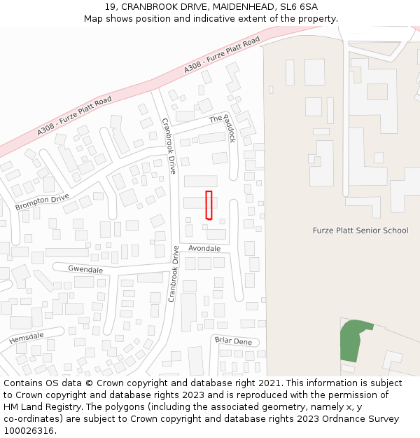 19, CRANBROOK DRIVE, MAIDENHEAD, SL6 6SA: Location map and indicative extent of plot