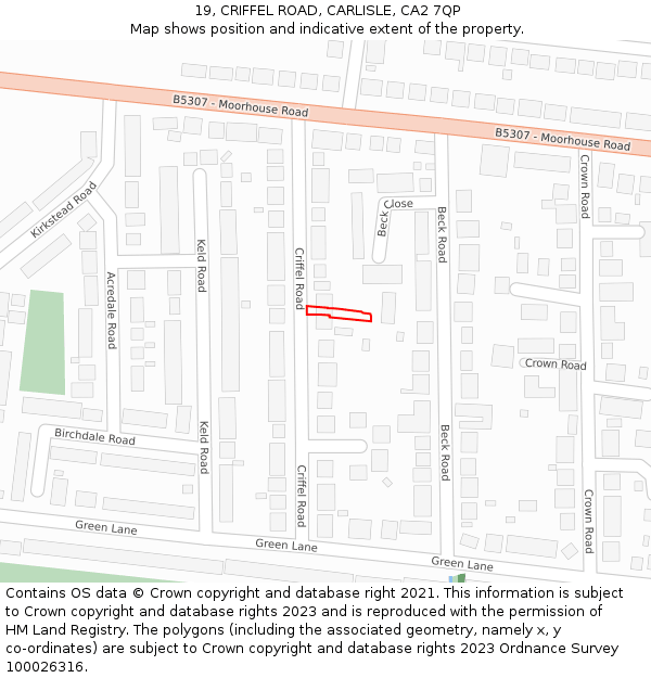 19, CRIFFEL ROAD, CARLISLE, CA2 7QP: Location map and indicative extent of plot