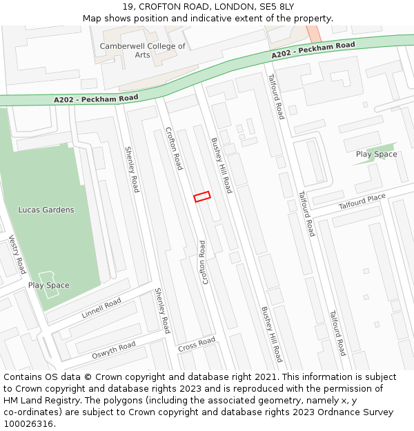 19, CROFTON ROAD, LONDON, SE5 8LY: Location map and indicative extent of plot