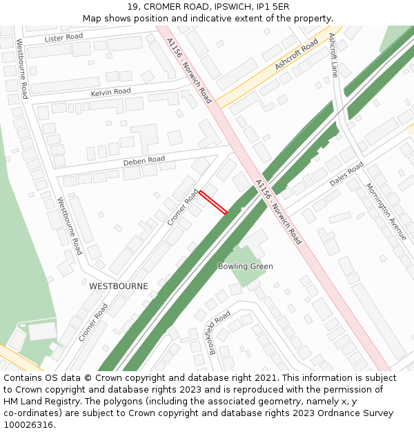 19, CROMER ROAD, IPSWICH, IP1 5ER: Location map and indicative extent of plot