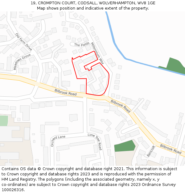 19, CROMPTON COURT, CODSALL, WOLVERHAMPTON, WV8 1GE: Location map and indicative extent of plot