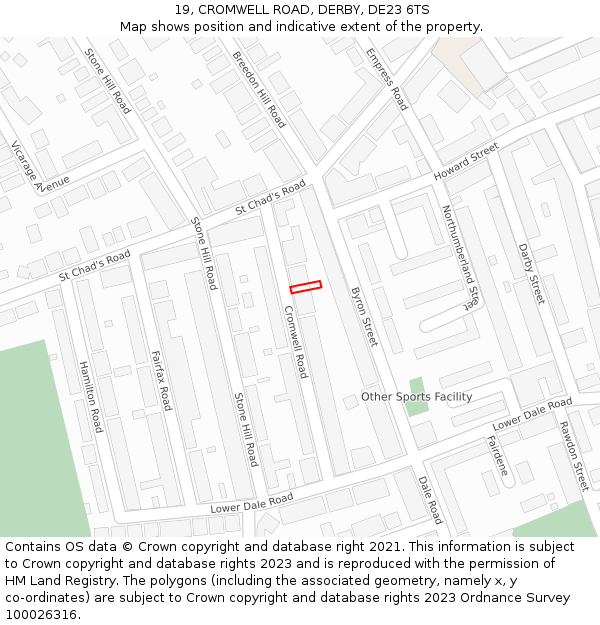 19, CROMWELL ROAD, DERBY, DE23 6TS: Location map and indicative extent of plot