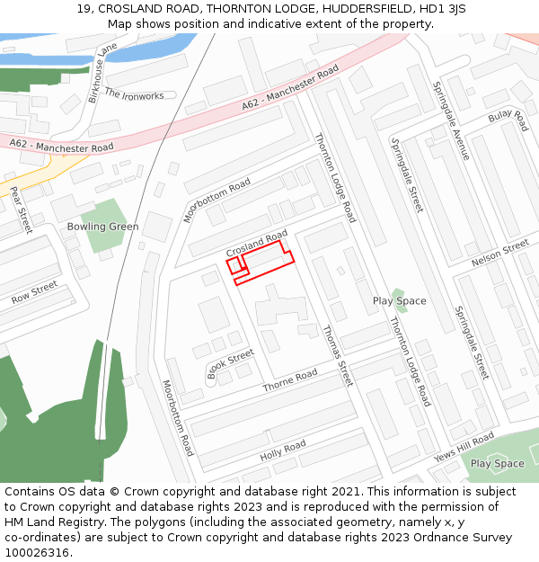 19, CROSLAND ROAD, THORNTON LODGE, HUDDERSFIELD, HD1 3JS: Location map and indicative extent of plot