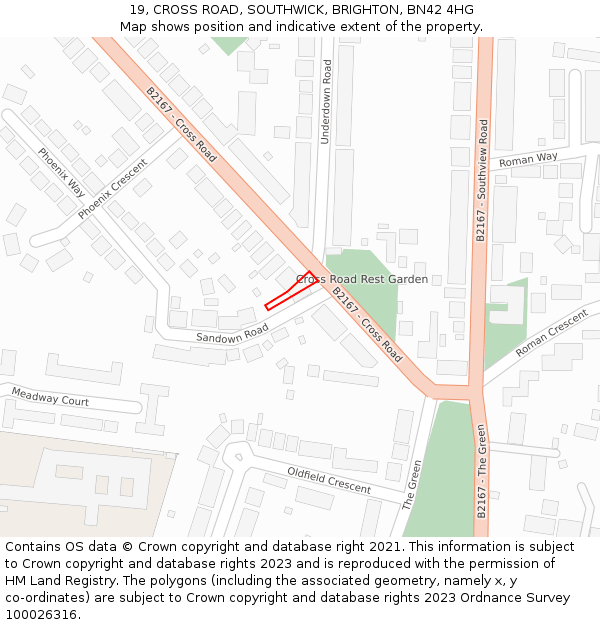 19, CROSS ROAD, SOUTHWICK, BRIGHTON, BN42 4HG: Location map and indicative extent of plot