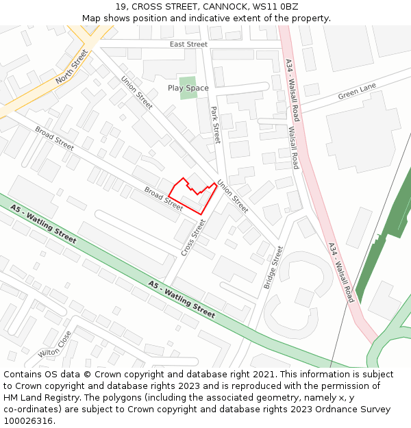 19, CROSS STREET, CANNOCK, WS11 0BZ: Location map and indicative extent of plot