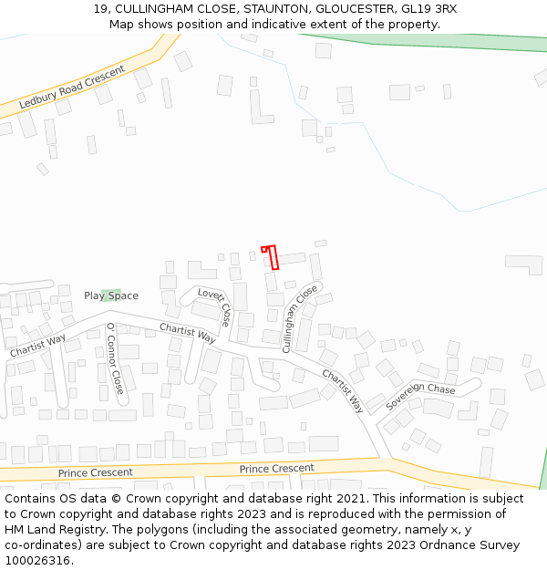 19, CULLINGHAM CLOSE, STAUNTON, GLOUCESTER, GL19 3RX: Location map and indicative extent of plot