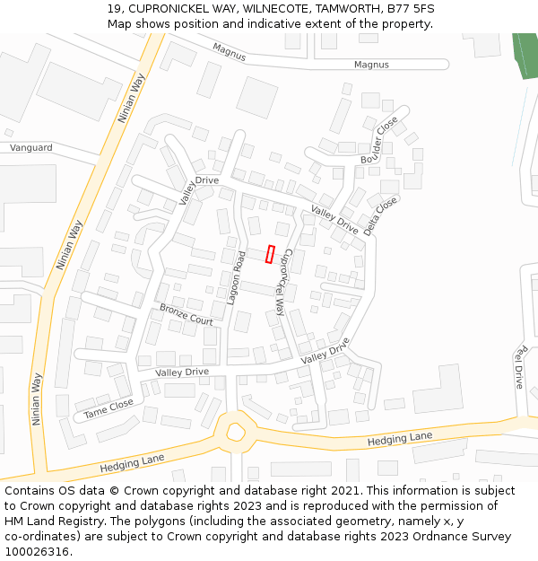 19, CUPRONICKEL WAY, WILNECOTE, TAMWORTH, B77 5FS: Location map and indicative extent of plot