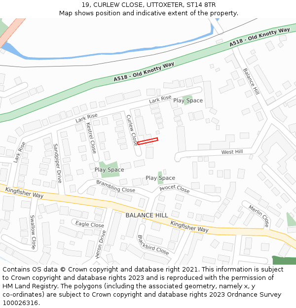 19, CURLEW CLOSE, UTTOXETER, ST14 8TR: Location map and indicative extent of plot