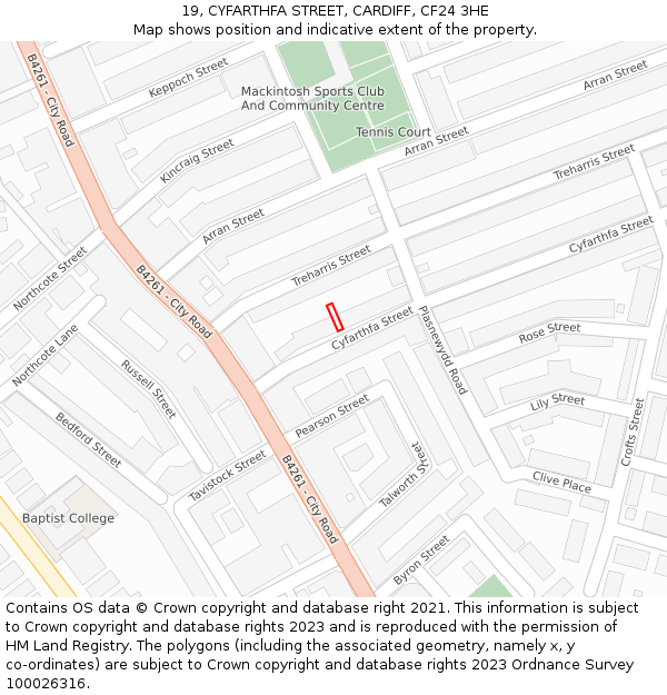 19, CYFARTHFA STREET, CARDIFF, CF24 3HE: Location map and indicative extent of plot