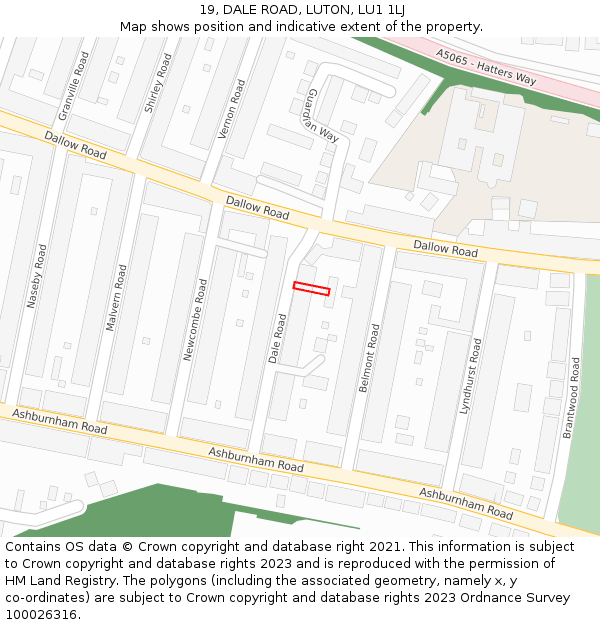 19, DALE ROAD, LUTON, LU1 1LJ: Location map and indicative extent of plot