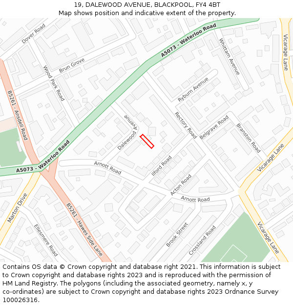 19, DALEWOOD AVENUE, BLACKPOOL, FY4 4BT: Location map and indicative extent of plot
