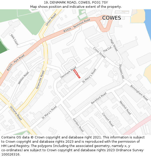 19, DENMARK ROAD, COWES, PO31 7SY: Location map and indicative extent of plot