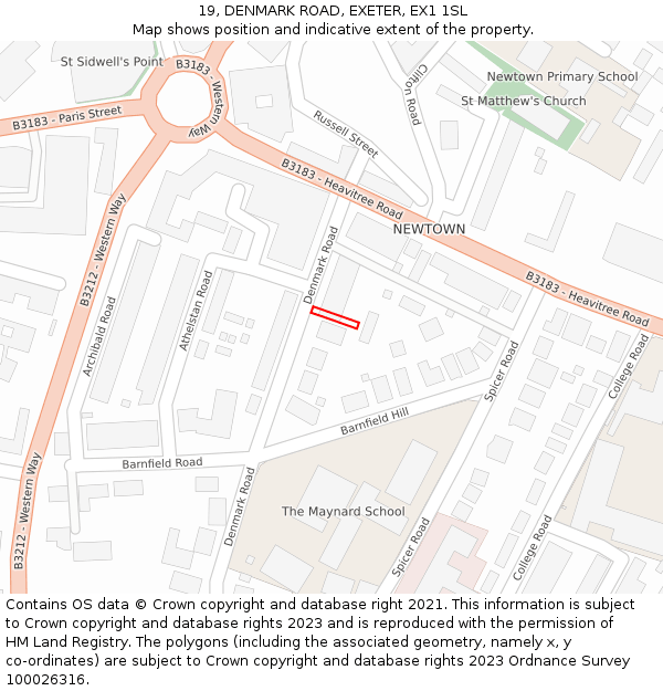 19, DENMARK ROAD, EXETER, EX1 1SL: Location map and indicative extent of plot