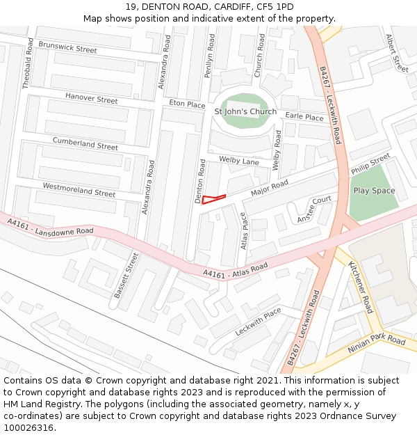 19, DENTON ROAD, CARDIFF, CF5 1PD: Location map and indicative extent of plot