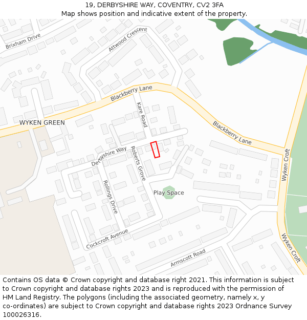 19, DERBYSHIRE WAY, COVENTRY, CV2 3FA: Location map and indicative extent of plot