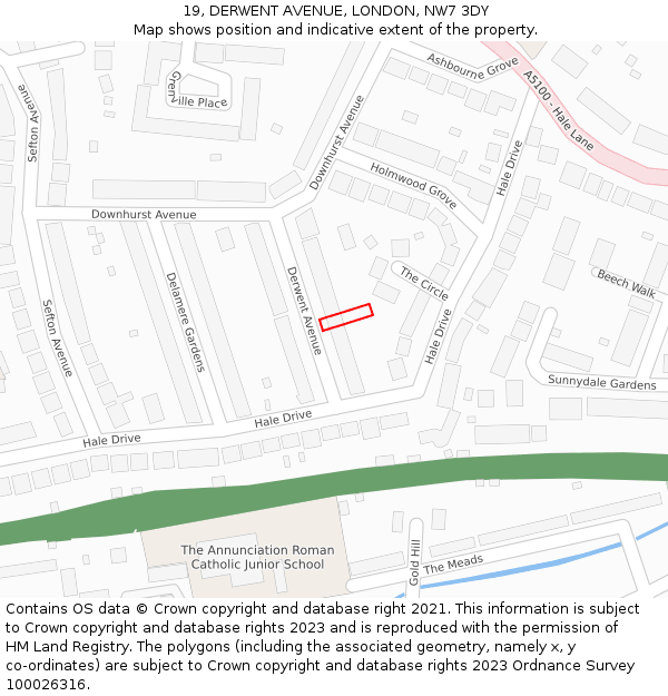 19, DERWENT AVENUE, LONDON, NW7 3DY: Location map and indicative extent of plot