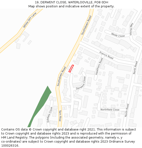 19, DERWENT CLOSE, WATERLOOVILLE, PO8 0DH: Location map and indicative extent of plot