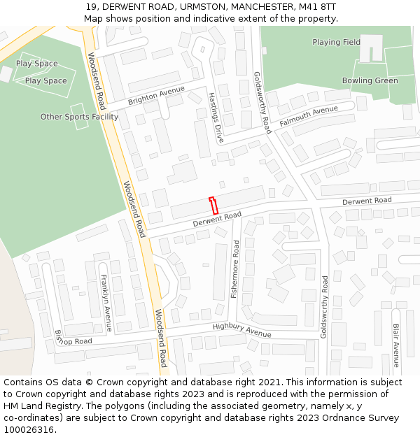 19, DERWENT ROAD, URMSTON, MANCHESTER, M41 8TT: Location map and indicative extent of plot