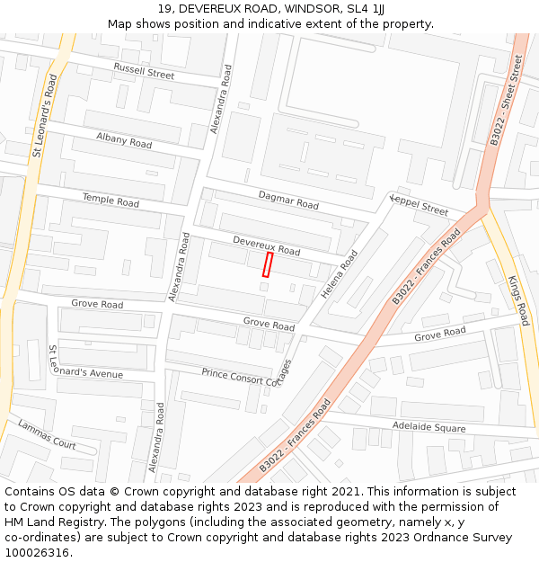 19, DEVEREUX ROAD, WINDSOR, SL4 1JJ: Location map and indicative extent of plot