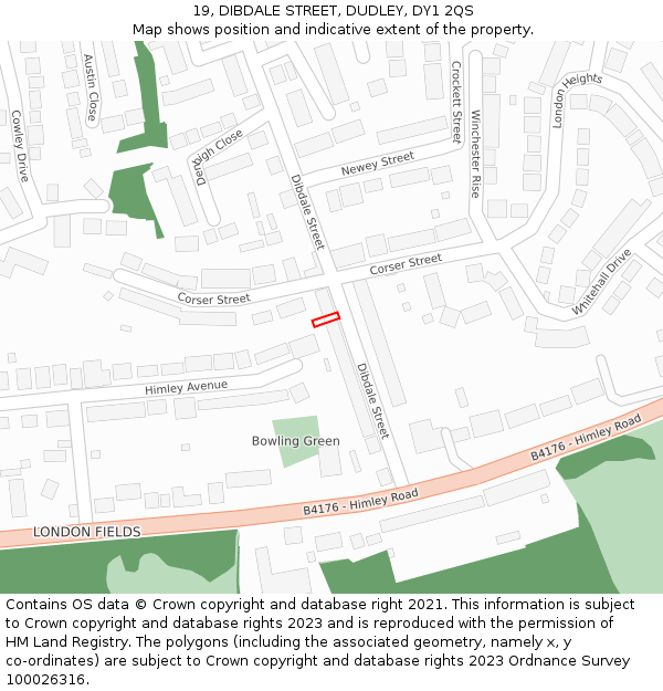 19, DIBDALE STREET, DUDLEY, DY1 2QS: Location map and indicative extent of plot