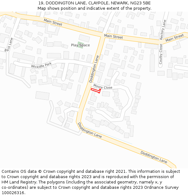 19, DODDINGTON LANE, CLAYPOLE, NEWARK, NG23 5BE: Location map and indicative extent of plot