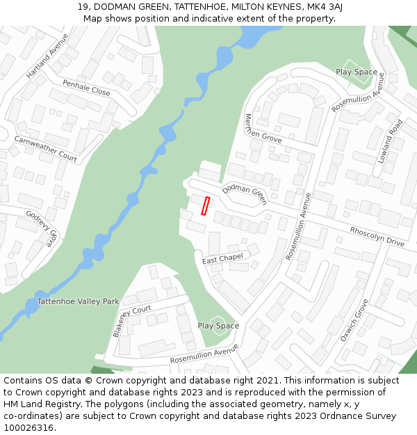 19, DODMAN GREEN, TATTENHOE, MILTON KEYNES, MK4 3AJ: Location map and indicative extent of plot