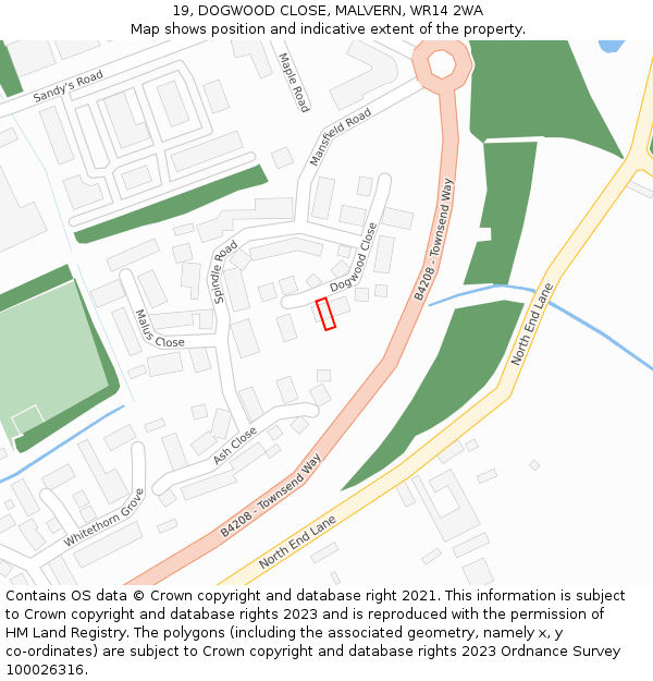 19, DOGWOOD CLOSE, MALVERN, WR14 2WA: Location map and indicative extent of plot