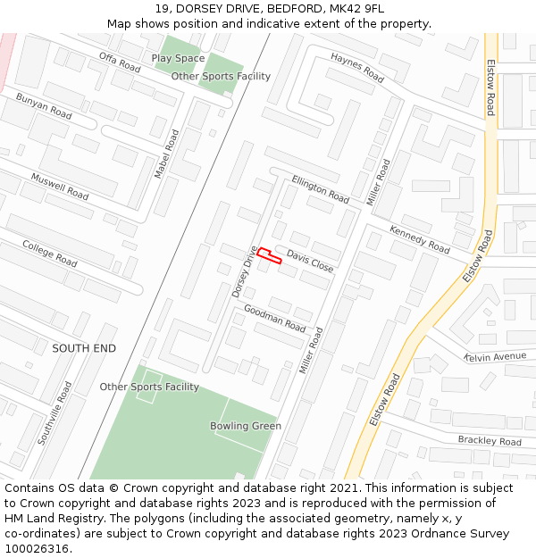 19, DORSEY DRIVE, BEDFORD, MK42 9FL: Location map and indicative extent of plot