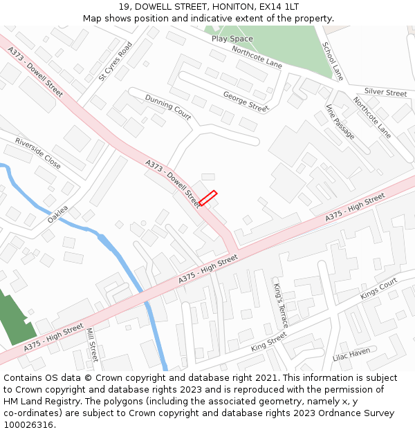 19, DOWELL STREET, HONITON, EX14 1LT: Location map and indicative extent of plot