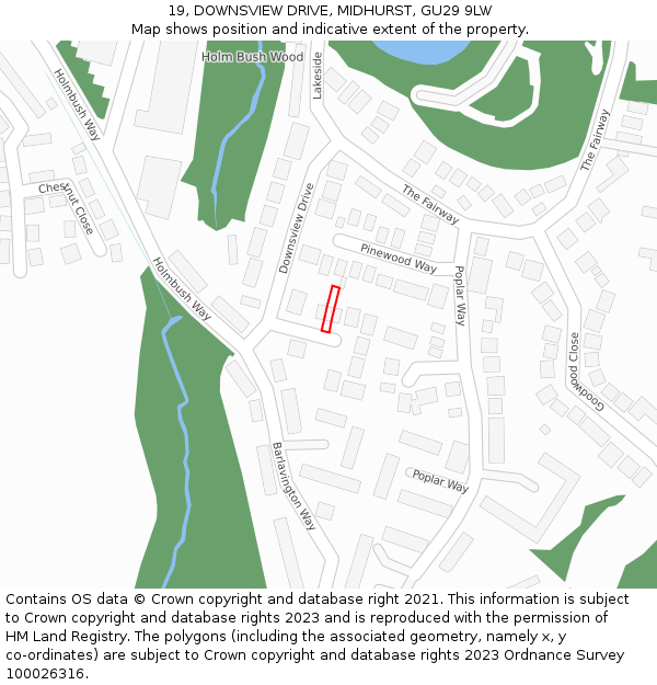19, DOWNSVIEW DRIVE, MIDHURST, GU29 9LW: Location map and indicative extent of plot