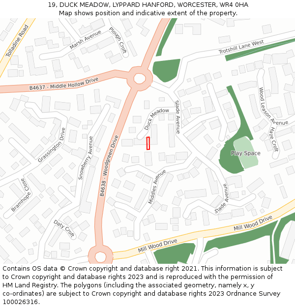 19, DUCK MEADOW, LYPPARD HANFORD, WORCESTER, WR4 0HA: Location map and indicative extent of plot