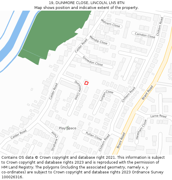19, DUNMORE CLOSE, LINCOLN, LN5 8TN: Location map and indicative extent of plot