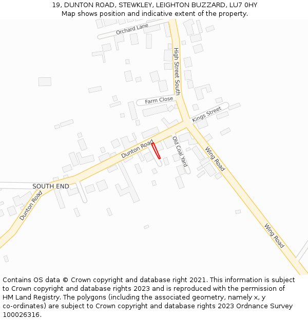 19, DUNTON ROAD, STEWKLEY, LEIGHTON BUZZARD, LU7 0HY: Location map and indicative extent of plot