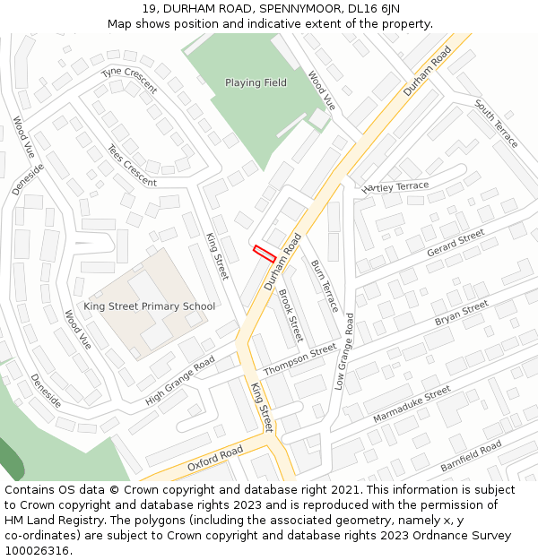 19, DURHAM ROAD, SPENNYMOOR, DL16 6JN: Location map and indicative extent of plot