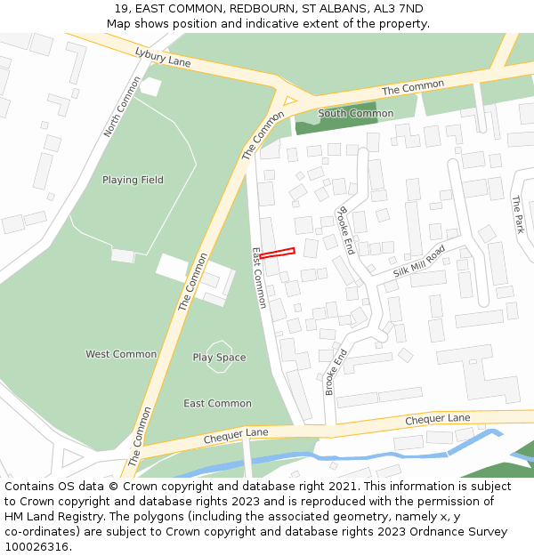 19, EAST COMMON, REDBOURN, ST ALBANS, AL3 7ND: Location map and indicative extent of plot