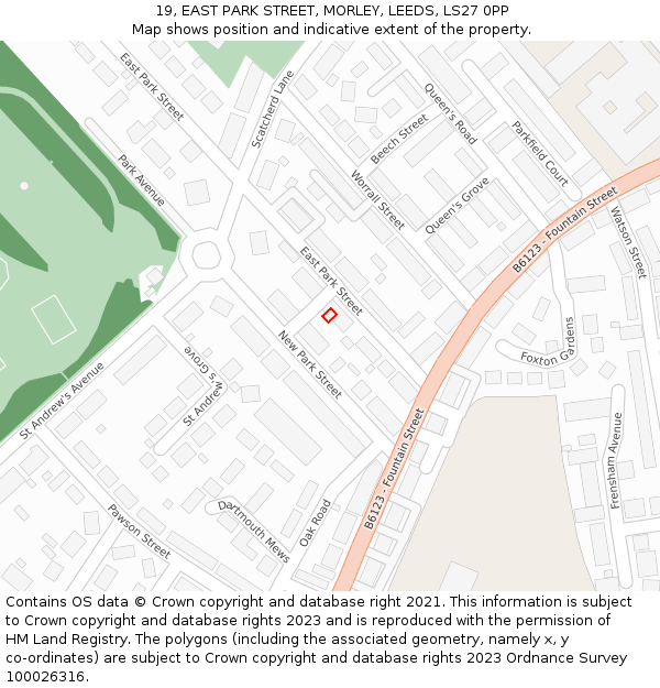 19, EAST PARK STREET, MORLEY, LEEDS, LS27 0PP: Location map and indicative extent of plot