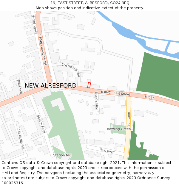 19, EAST STREET, ALRESFORD, SO24 9EQ: Location map and indicative extent of plot