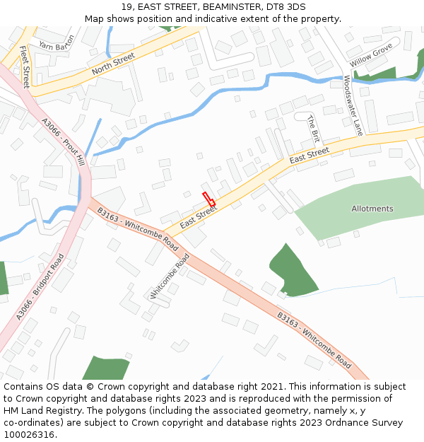 19, EAST STREET, BEAMINSTER, DT8 3DS: Location map and indicative extent of plot
