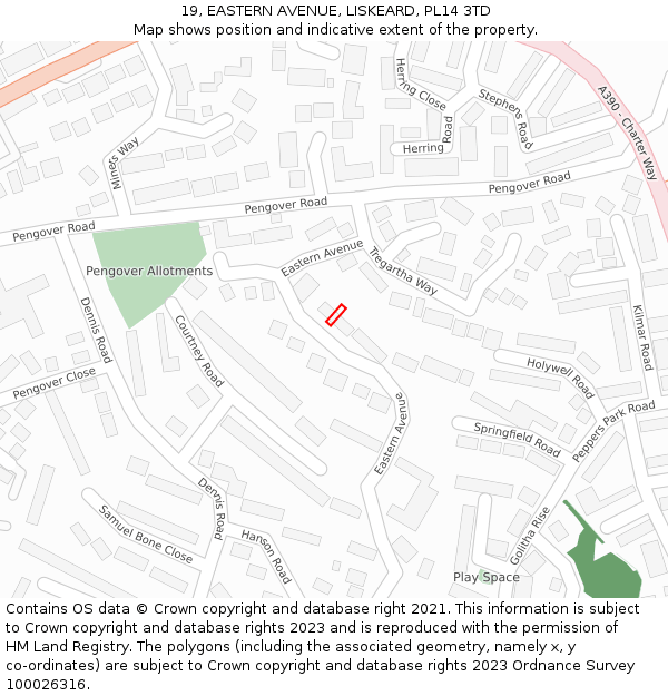 19, EASTERN AVENUE, LISKEARD, PL14 3TD: Location map and indicative extent of plot