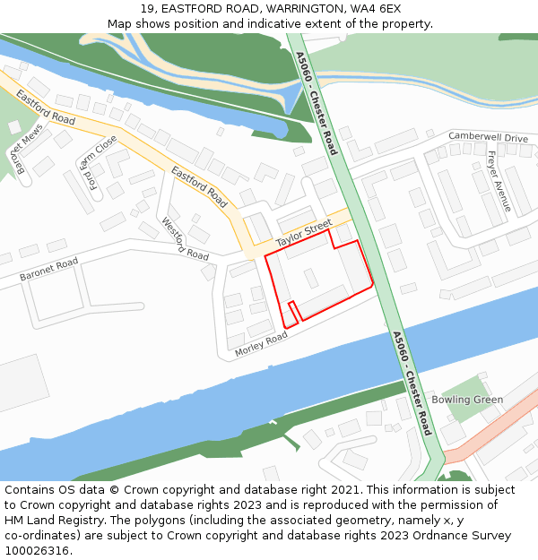 19, EASTFORD ROAD, WARRINGTON, WA4 6EX: Location map and indicative extent of plot