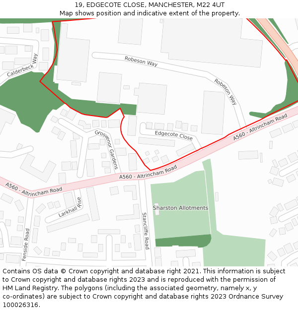 19, EDGECOTE CLOSE, MANCHESTER, M22 4UT: Location map and indicative extent of plot