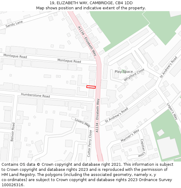 19, ELIZABETH WAY, CAMBRIDGE, CB4 1DD: Location map and indicative extent of plot
