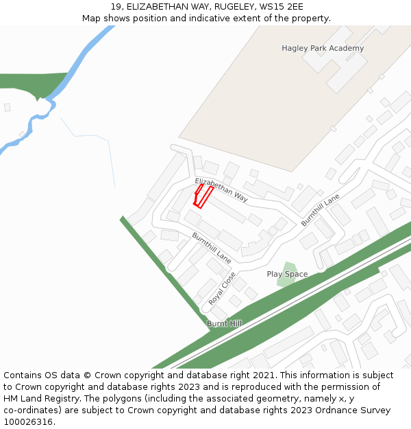 19, ELIZABETHAN WAY, RUGELEY, WS15 2EE: Location map and indicative extent of plot