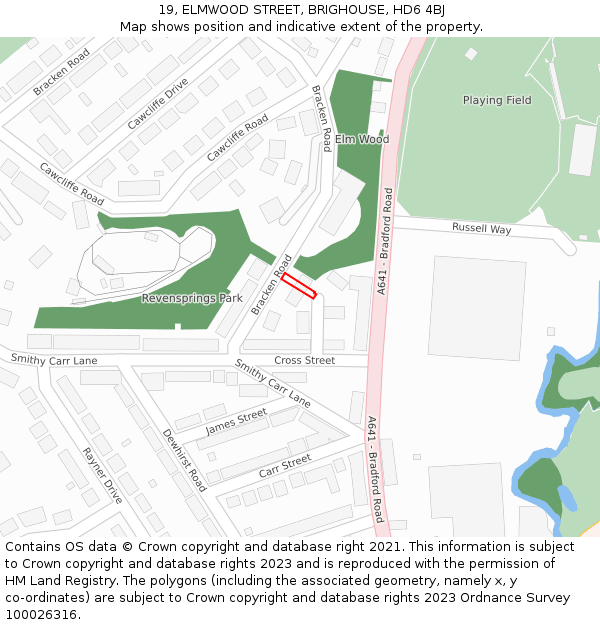 19, ELMWOOD STREET, BRIGHOUSE, HD6 4BJ: Location map and indicative extent of plot